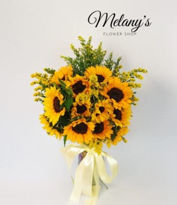Bouquet de girasoles en jarron MEGUMI